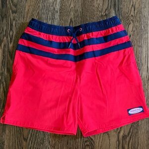 Vineyard Vines Kids Swim Trunks in Red and Navy